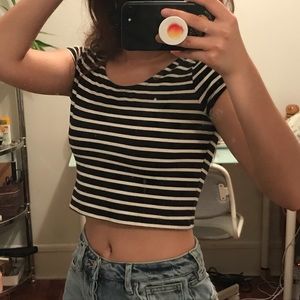 Striped Black and White Scoop Neck crop top